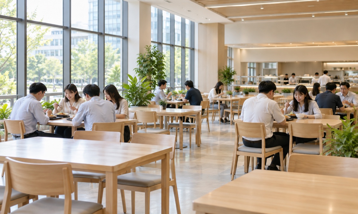 明亮整洁的现代食堂用餐空间